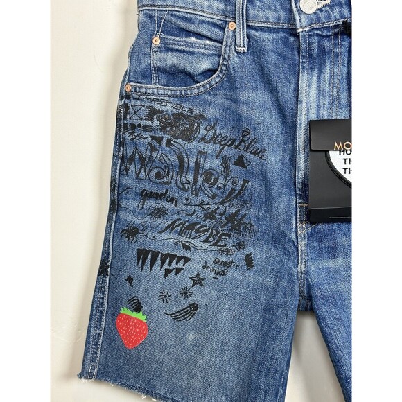 Mother Women's Blue Smokin' Short High-Waist Frayed Cut-Off Shorts Size 24 NWT - Picture 5 of 14